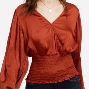 Leyden Women's Long Sleeve V Neck Blouse Top Copper Rust